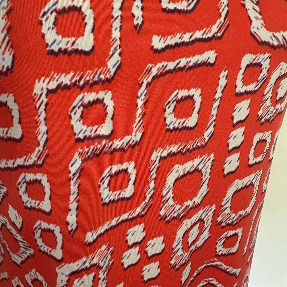 LuLaRoe Dani Sz L Red Geometric Maxi Dress Silky - Picture 3 of 5